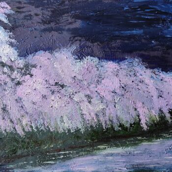 Ζωγραφική με τίτλο "Night sakura" από Irina Avlasenko, Αυθεντικά έργα τέχνης, Λάδι