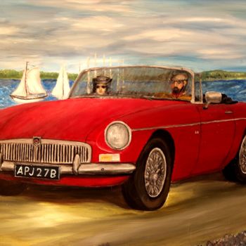 Painting titled "MGB Roudster" by W.H.H., Original Artwork, Oil