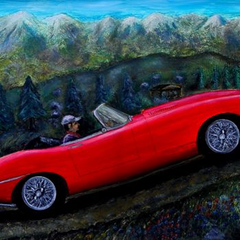 Painting titled "Jaguar E Typ in Ber…" by W.H.H., Original Artwork, Oil