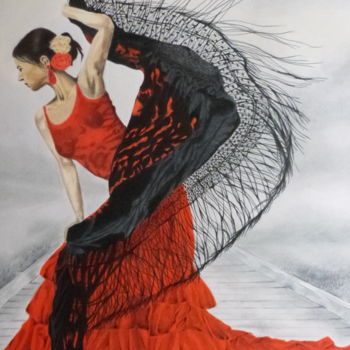 Dessin intitulée "Danseuse Flamenco" par Daniel Alvarez, Œuvre d'art originale, Crayon