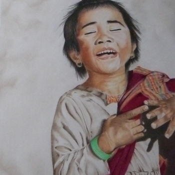 Dessin intitulée "Le rire de l'innoce…" par Daniel Alvarez, Œuvre d'art originale, Crayon