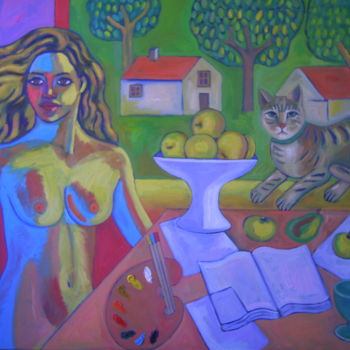绘画 标题为“Bodegón con mujer” 由Alvaro Garcia Caze, 原创艺术品, 油