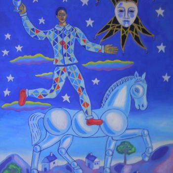 绘画 标题为“Arlequín con caballo” 由Alvaro Garcia Caze, 原创艺术品, 油