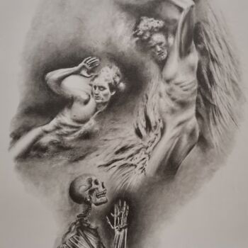 Dessin intitulée "La muerte y el alma" par Álvaro Urbanos Jiménez, Œuvre d'art originale, Graphite Monté sur Panneau de bois