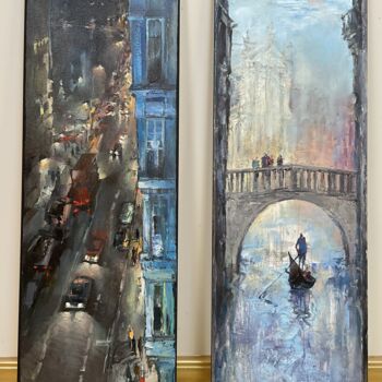 Painting titled "Two streets" by Alvis Zemzaris, Original Artwork, Oil
