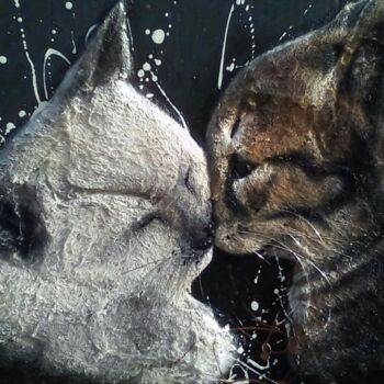 Pittura intitolato "il bacio dei gatti" da Alvise Bon (Alviart), Opera d'arte originale, Acrilico