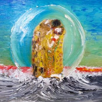 Peinture intitulée "Baiser en bulle" par Alice Derieux, Œuvre d'art originale, Huile