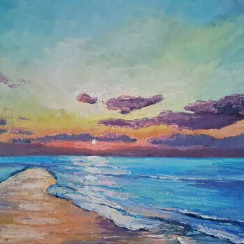 Malerei mit dem Titel "Horizont bei Sonnen…" von Alyona Aleksandrovych, Original-Kunstwerk, Öl