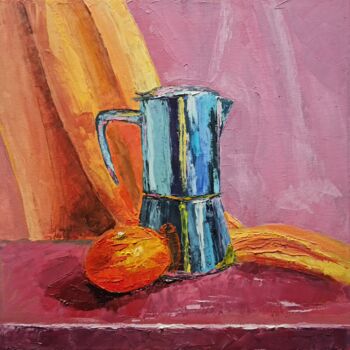 Malerei mit dem Titel "Orange mit Kaffeeka…" von Alyona Aleksandrovych, Original-Kunstwerk, Öl