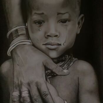 Рисунок под названием "African Boy" - Alysson Juliano Soares, Подлинное произведение искусства, Графит