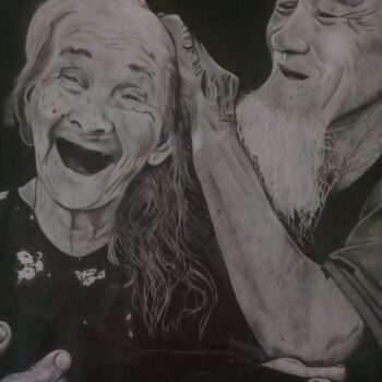 Рисунок под названием "Old Chinese Couple" - Alysson Juliano Soares, Подлинное произведение искусства, Графит