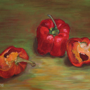 Peinture intitulée "Poivrons/Peppers" par Ana Alves Dos Santos, Œuvre d'art originale, Huile Monté sur Châssis en bois