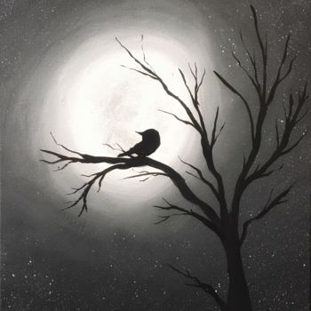 Peinture intitulée "Le corbeau et la lu…" par Amaëlle Thibouret, Œuvre d'art originale, Acrylique