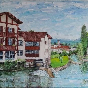 Painting titled "St Jean Pied de Port" by A.Magalhães, Original Artwork, Oil Mounted on Wood Panel