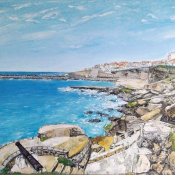 Painting titled "Vila da Ericeira" by A.Magalhães, Original Artwork, Oil Mounted on Wood Panel