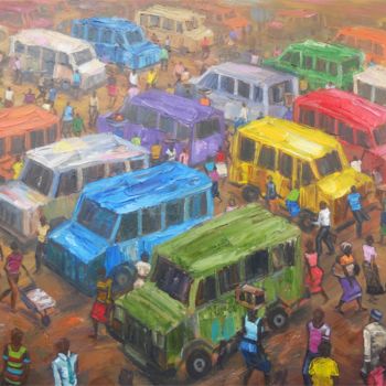 Painting titled "Bussy lorry station" by Amakai Quaye, Original Artwork