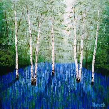 Painting titled "Birch Wood Blue" by Amanda Horvath, Original Artwork, Acrylic Mounted on Wood Stretcher frame
