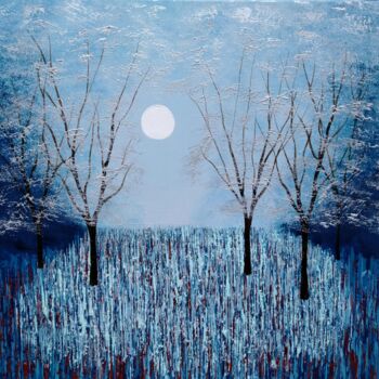 Painting titled "The Shimmering Moon" by Amanda Horvath, Original Artwork, Acrylic Mounted on Wood Stretcher frame