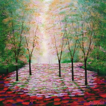 Картина под названием "Forest of Amber and…" - Amanda Horvath, Подлинное произведение искусства, Акрил Установлен на Деревян…