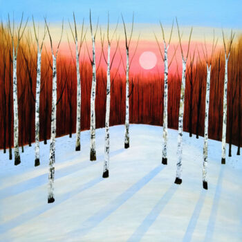 Peinture intitulée "Twilight Birches" par Amanda Horvath, Œuvre d'art originale, Acrylique Monté sur Châssis en bois