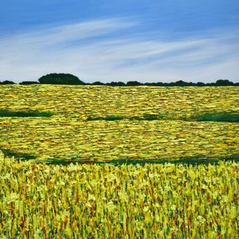 Ζωγραφική με τίτλο "Golden Meadow" από Amanda Horvath, Αυθεντικά έργα τέχνης, Ακρυλικό Τοποθετήθηκε στο Ξύλινο φορείο σκελετό