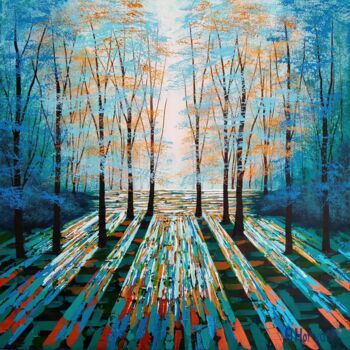 Schilderij getiteld "Forest Daydream" door Amanda Horvath, Origineel Kunstwerk, Acryl Gemonteerd op Frame voor houten branca…