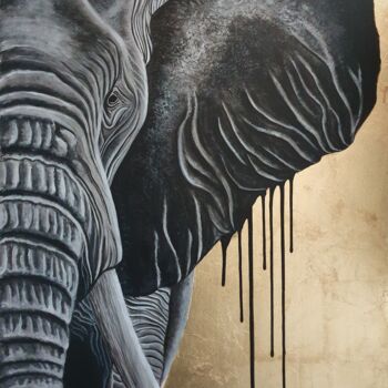 Schilderij getiteld "Elepha" door Amandine B., Origineel Kunstwerk, Acryl Gemonteerd op Frame voor houten brancard