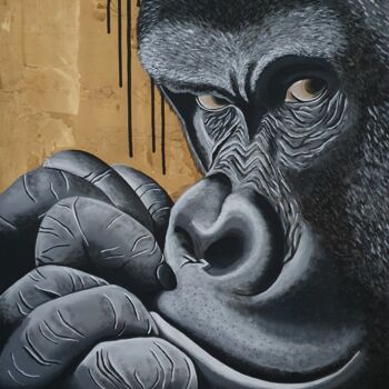 Painting titled "Gorilla" by Amandine B., Original Artwork, Acrylic Mounted on Wood Stretcher frame