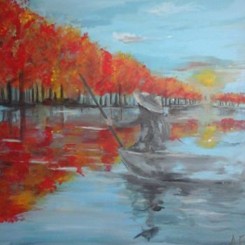 Pintura intitulada "paysage automne" por Amandine Eon, Obras de arte originais, Acrílico