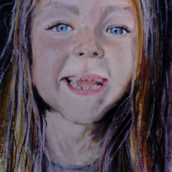 Drawing titled "portrait fillette" by Amandine Eon, Original Artwork, Pastel