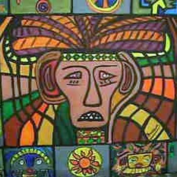 Painting titled "AZTEQUES" by Mahmoud Amara, Original Artwork, Oil