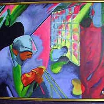 Painting titled "AU PIANO" by Mahmoud Amara, Original Artwork, Other
