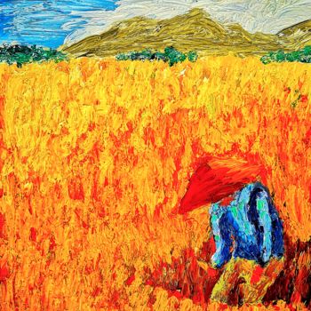 Painting titled "The Rice Farmer" by Amar Hasshim, Original Artwork, Oil