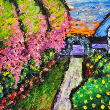 Painting titled "Mom's Garden" by Amar Hasshim, Original Artwork, Oil
