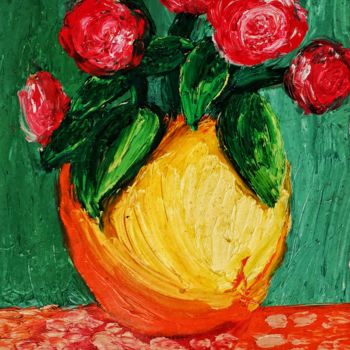 Malarstwo zatytułowany „A Jar of Roses” autorstwa Amar Hasshim, Oryginalna praca, Olej