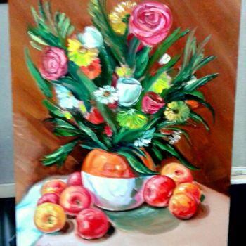 Painting titled "FIOOI  CON  FRUTTI" by Amarildo  Reci, Original Artwork, Oil