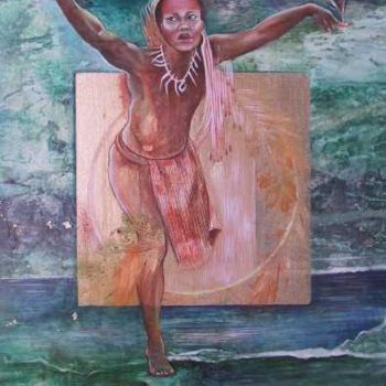 Peinture intitulée "Danse de Ta'aroa da…" par Gisèle Ledoux, Œuvre d'art originale, Huile