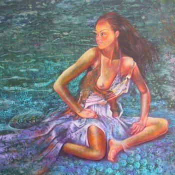 Painting titled "Fleur de corail" by Gisèle Ledoux, Original Artwork, Oil