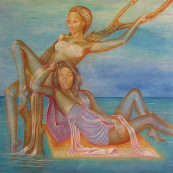 Pittura intitolato "Entre-terre-et-mer-…" da Gisèle Ledoux, Opera d'arte originale, Olio