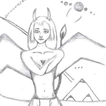 Рисунок под названием "Transhuman demon" - Amathauntacreator, Подлинное произведение искусства, Карандаш