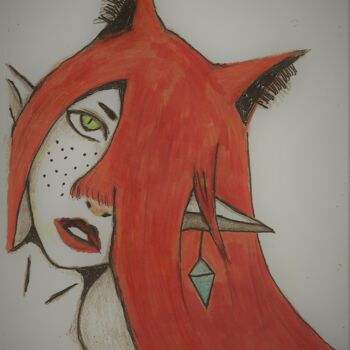 Dessin intitulée "Red Ishtar" par Amathauntacreator, Œuvre d'art originale, Crayon