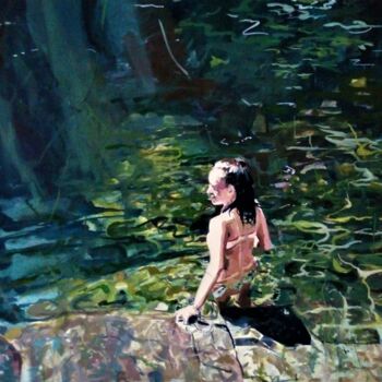 Картина под названием "En el agua" - Amaya F Fariza, Подлинное произведение искусства, Масло Установлен на Деревянная рама д…