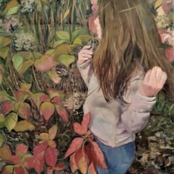 Картина под названием "En el jardín" - Amaya F Fariza, Подлинное произведение искусства, Масло Установлен на Деревянная рама…
