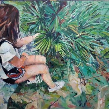 Painting titled "Buscando" by Amaya F Fariza, Original Artwork, Oil Mounted on Wood Stretcher frame