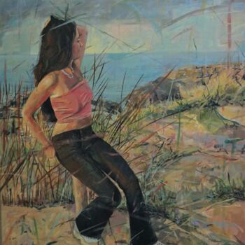 Painting titled "En la Duna" by Amaya F Fariza, Original Artwork, Oil Mounted on Wood Stretcher frame