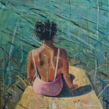 Painting titled "La bañista" by Amaya F Fariza, Original Artwork, Oil Mounted on Wood Stretcher frame