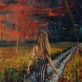 Painting titled "El camino" by Amaya F Fariza, Original Artwork, Oil Mounted on Wood Stretcher frame