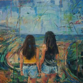 Painting titled "La excursión" by Amaya F Fariza, Original Artwork, Oil Mounted on Wood Stretcher frame