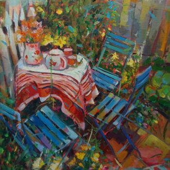 Картина под названием "El café" - Amaya F Fariza, Подлинное произведение искусства, Масло Установлен на Деревянная рама для…