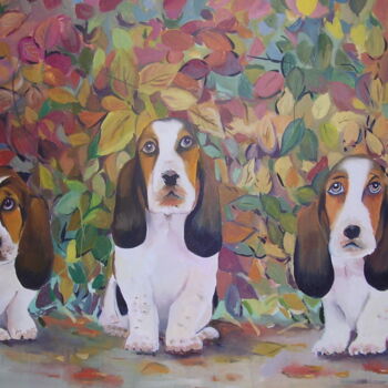 Painting titled "3 amigos" by Amaya F Fariza, Original Artwork, Oil Mounted on Wood Panel